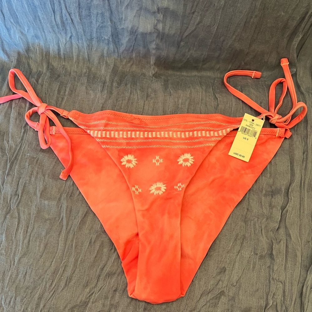 Coral Bikini Bottom with Floral Design